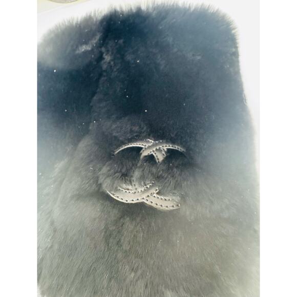 CHANEL Black Fur Calfskin Fold-Over Short Boots EU 37.5 CC Logo Ankle Booties - Picture 4 of 10